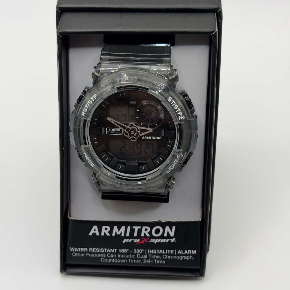 Armitron Pro Sport Watch Mens Smoke Clear Digital Analog 20/5445TBKTB Chrono